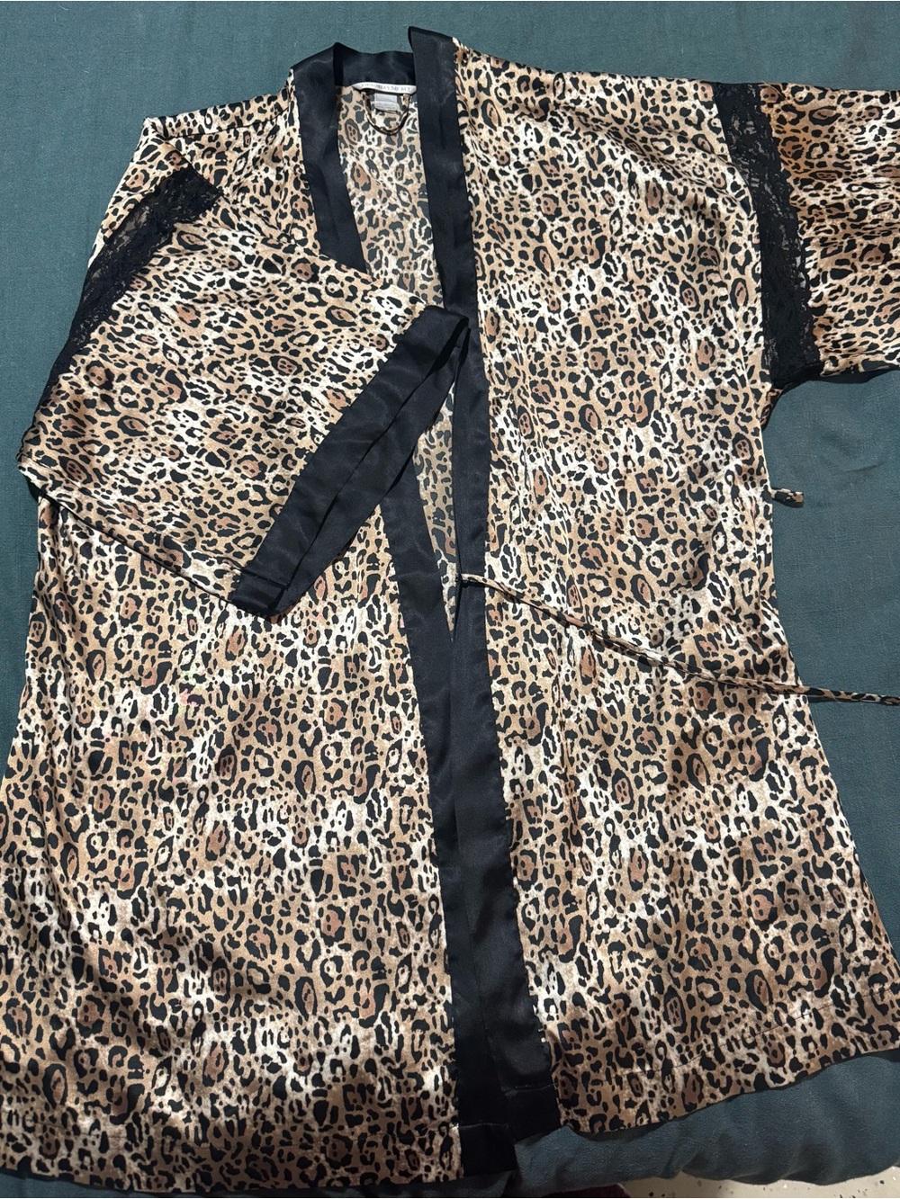 Victoria's Secret Leopard Satin Robe with Black Trim